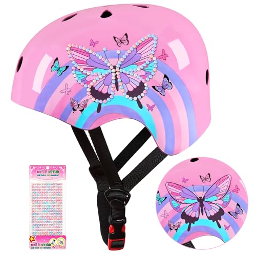 Image of Kids Bike Helmet Adjustable Youth Toddler Helmet with DIY Stickers for Girls Age 3-5-8-14 Years for Bicycle Scooter Skateboard Roller Skating