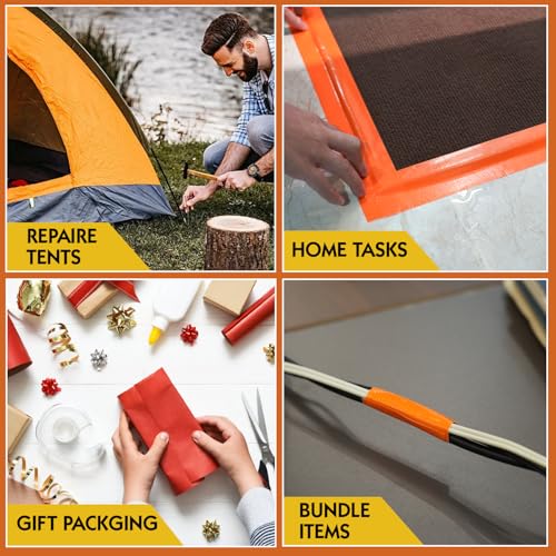 Image of 3 Rolls Orange Duct Tape, Heavy Duty Strong Industrial Colored Duct Tape 9mil x 2inch x 25yds Flexible, No Residue, Waterproof and Tear by Hand, Multi-Use for Indoor & Outdoor Repairs