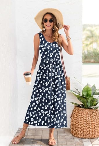 Image of WNEEDU Women's Summer Maxi Dress Casual Sleeveless Sundress