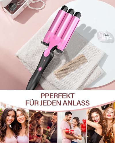 perfekt reisetauglich für weltweite 110-240V Nutzung (98 Zeichen) - Detailansicht von Lockenstab 3 Fässer Beach Waves...