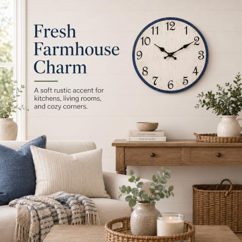 Image of CHYLIN Wall Clock Silent Non-Ticking Battery Operated Blue Simple Modern