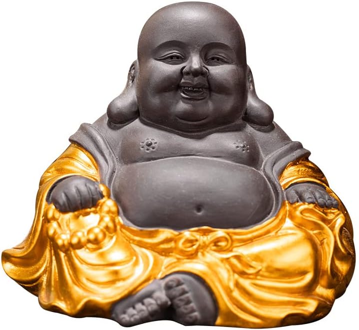 Hormsdar Estatua de Buda de arcilla morada para decoración de auto en casa, oficina, cerámica, pequeña y bonita figura de monje dorado de Buda disponible en Yaxa Colombia