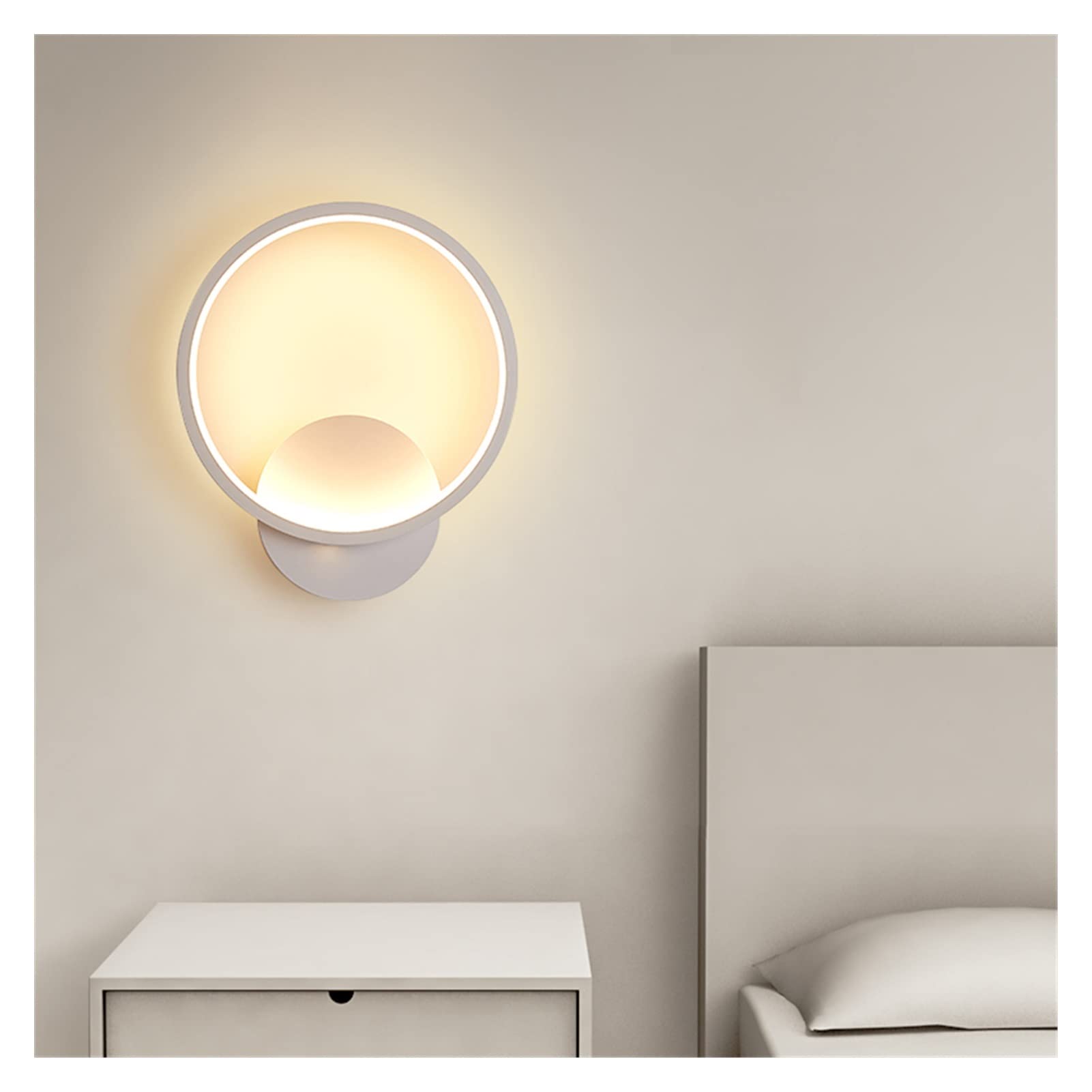 VDOQTLJT Wall lamp Modern Lamp LED Round Square Sconces Light Compatible with Bedroom Study Aisle Staircase Living Room Bathroom Ring Fixture Chandeliers(Roundwhite)