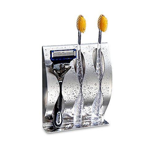 Triplespark Porta Cepillos Dientes Accesorios de Baño Textura Acero Inoxidable Soporte Cepillos Autoadhesivo Anti-Agua Montado en Pared Size 3-Seat