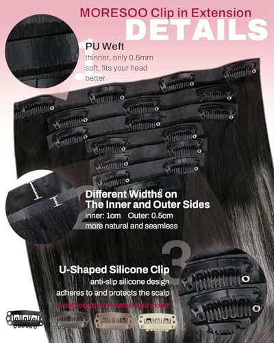 Image of Moresoo Clip in Hair Extensions Real Human Hair, Balayage silver, PU Weft | Clip in human hair extensions, ombre natural to silver, 14inch 120g 7pcs, for edgy fashion users, for futuristic styling