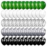 100PCS Green Silver Black White Balloon Chrome Metallic and Confetti Balloons for Graduation Birthday Baby Shower Game Party Decorations