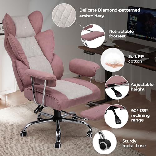 COMHOMA Big and Tall Office Chair, High Back Leather Gaming Chair with Footrest, Executive Ergonomic Office Chair with Pocket Spring Lumbar Support and with Outward Fixed Soft Armrests