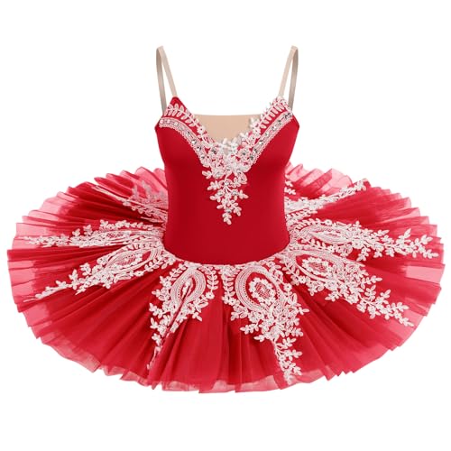 AFAVOM Dance Leotards for Women Girls Ballerina Swan Lake Costumes Adult Ballet Dance Dress Hard Platter Tutu Camisole Skirt Leotard Rhinestone Embroidery Tutu Dress for Performance Dancewear Red S