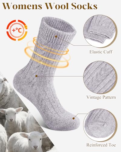 Loritta Wool Socks for Women, Winter Warm Stocking Stuffers Gifts for Women Cabin Crew Hiking Boot Socks