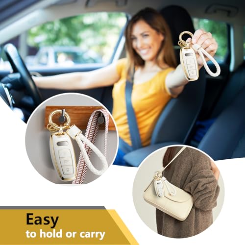 Image of for Audi Key Fob Cover with Metal Braided Rope Keychain Accessories, Upgraded Soft Key Case for A3 A6-A8 E-Tron S3 RS6-7 SQ7-8 Key Fob Shell (Gold Edge, D)