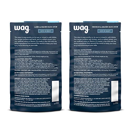 Amazon Brand - Wag Wet Dog Food Topper, Chicken & Lamb Brown Rice Stew in Gravy Variety Pack, 5.3 oz Pouches (Pack of 24… - Image 2