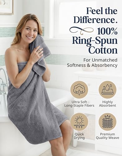 Image of LANE LINEN 100% Cotton Towels Set for Bathroom - 16 Piece Family Pack - Soft, Absorbent & Quick Dry - 4 Bath, 8 Washcloths, 4 Hand Towels - OEKO TEX Certified, Machine Washable & Durable - Cool Grey