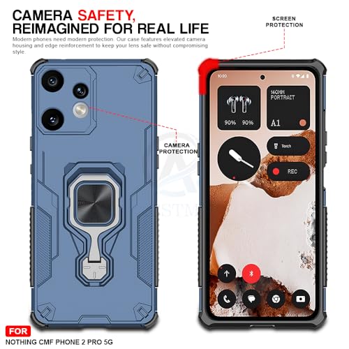 Image of AESTMO Armor Back Cover for Nothing CMF Phone 2 Pro 5G | Ring Holder & Kickstand & Camera Protection in-Built | 360 Degree Protection Back Case Cover (Blue)