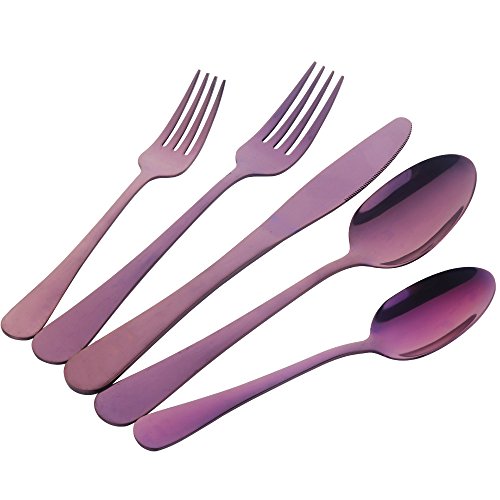 Ménagère 20 pièces bleue et violette pour 4 couverts modernes
