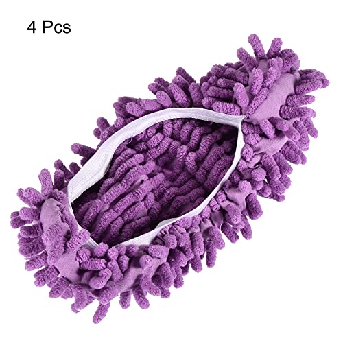 Image of MECCANIXITY Washable Cleaning Shoes Cover Multifunction Chenille Duster Mop Slippers Foot Socks for House Floor, Pack of 4 Purple
