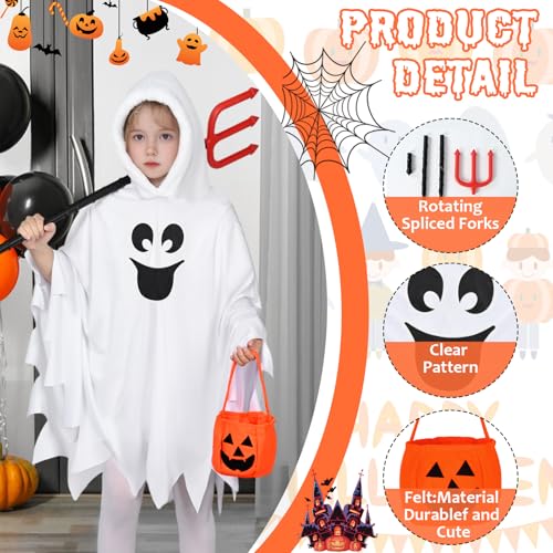 Ghost Costume Kids Halloween Costumes for Girls Boys Glow in the Dark Ghost Face Outfit Halloween Children Cloak Hooded Fancy Dress Pumpkin Bags Trick-or-Treating Party (Kids Style 1 - Image 2