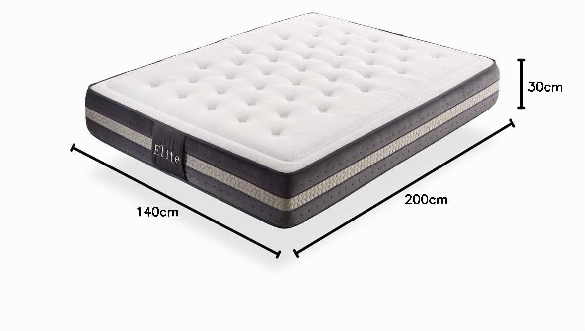 IKON SLEEP, Elite Wellness, Colchón 140x200 cm Muelles ensacados Viscoelástico Reversible Invierno/Verano, Altura 30cm, Múltiple