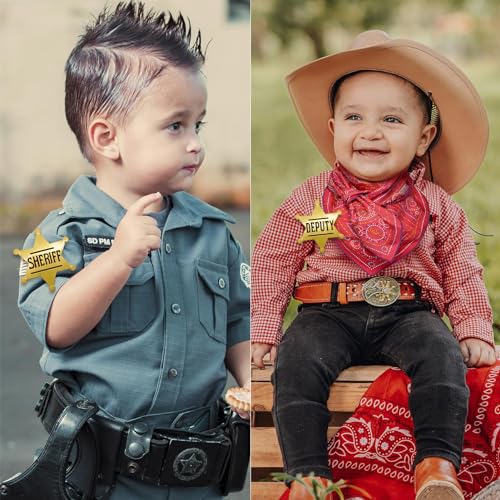 1 PCS Sheriff Badge and 1 PCS Deputy Sheriff Badge, Metal Brooch Police Badges Pin Western Cop Star Old West Prop for Kids, Adult, boys, Girls, Party (Gold) 6