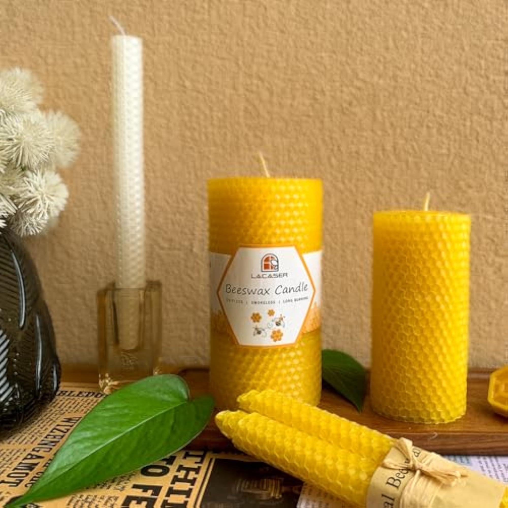 Large Beeswax Pillar Candles, 3X6