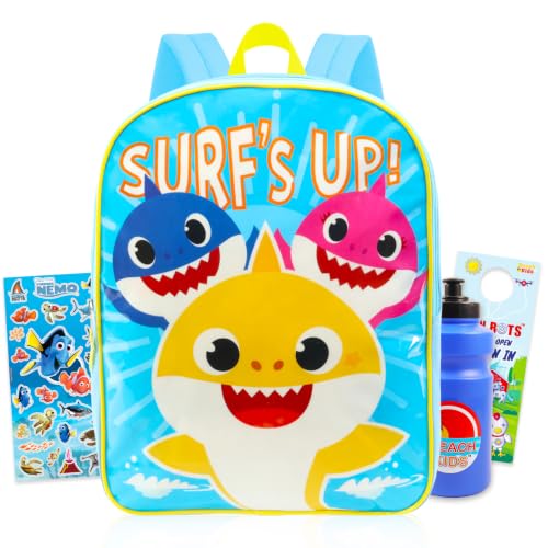 Baby Shark Backpack for School Bundle w/ 15" Bookbag for Toddlers + More