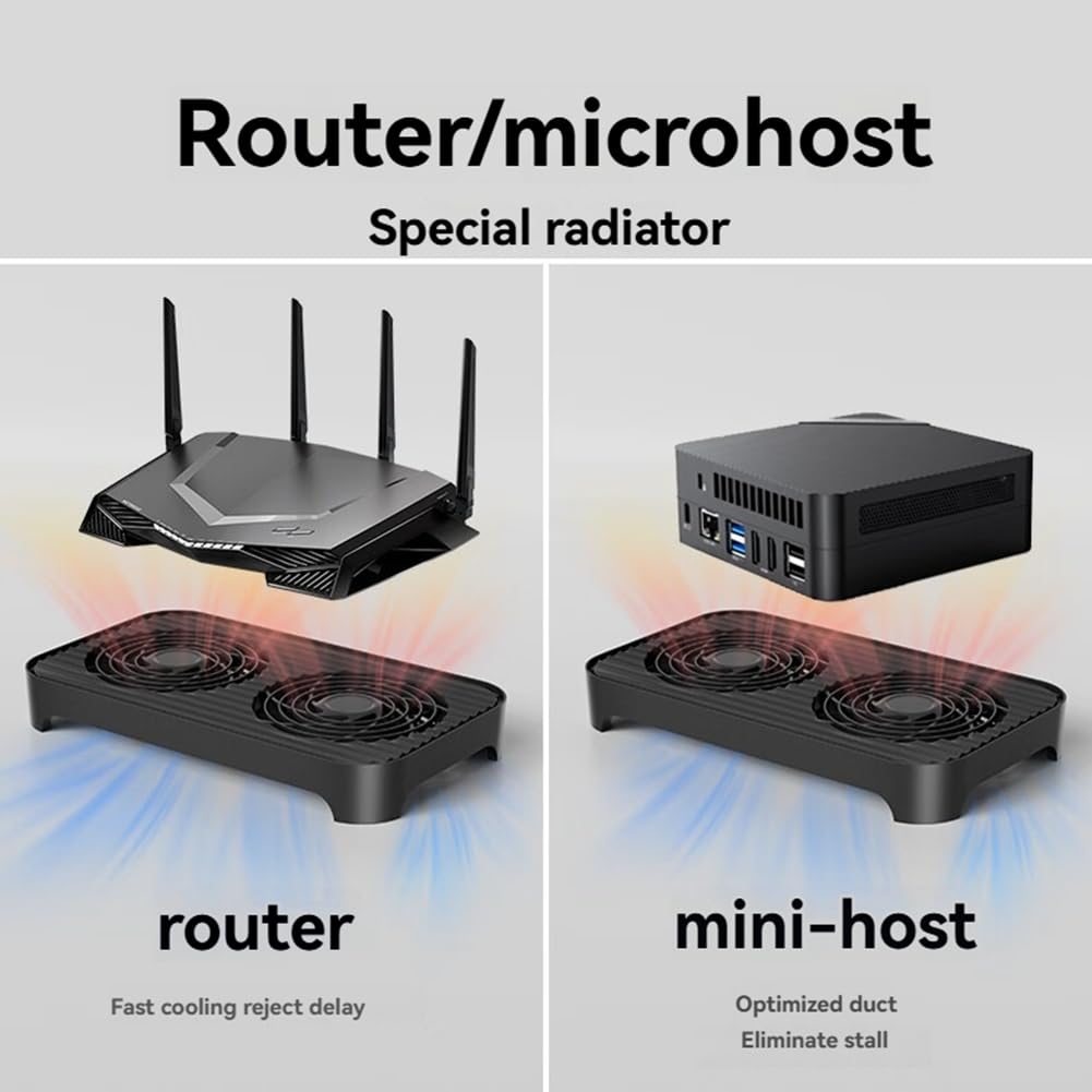 Z-X4 - Base di raffreddamento per router con doppio ventilatore, connettore di alimentazione USB e supporto per dissipatore di da 140 mm, per raffreddare l'host