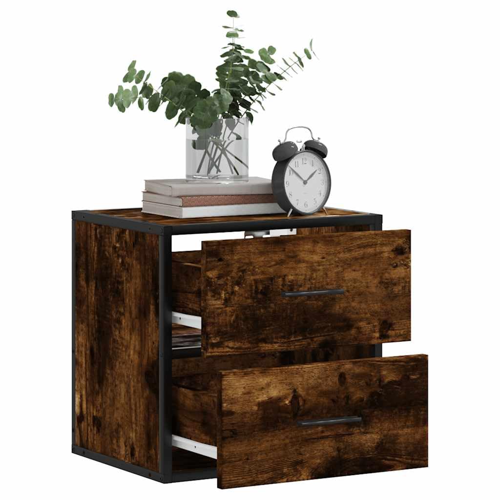 Wandmontierter Nachttisch aus Holzwerkstoff mit Metallgestell, Stauraum für Bücher und Accessoires, platzsparende Wandregal Lösung für Ordnung im Schlafzimmer