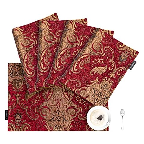 TOPLUXE Burgundy Damask Placemats Set of 4 Cover