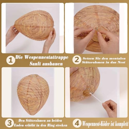 JUXINE Wespennest Attrappe(4er-Set),Hornissennest Attrappe Aufhängen Falsches Wespennest Biene für Haus und Garten im Freien Abschreckung