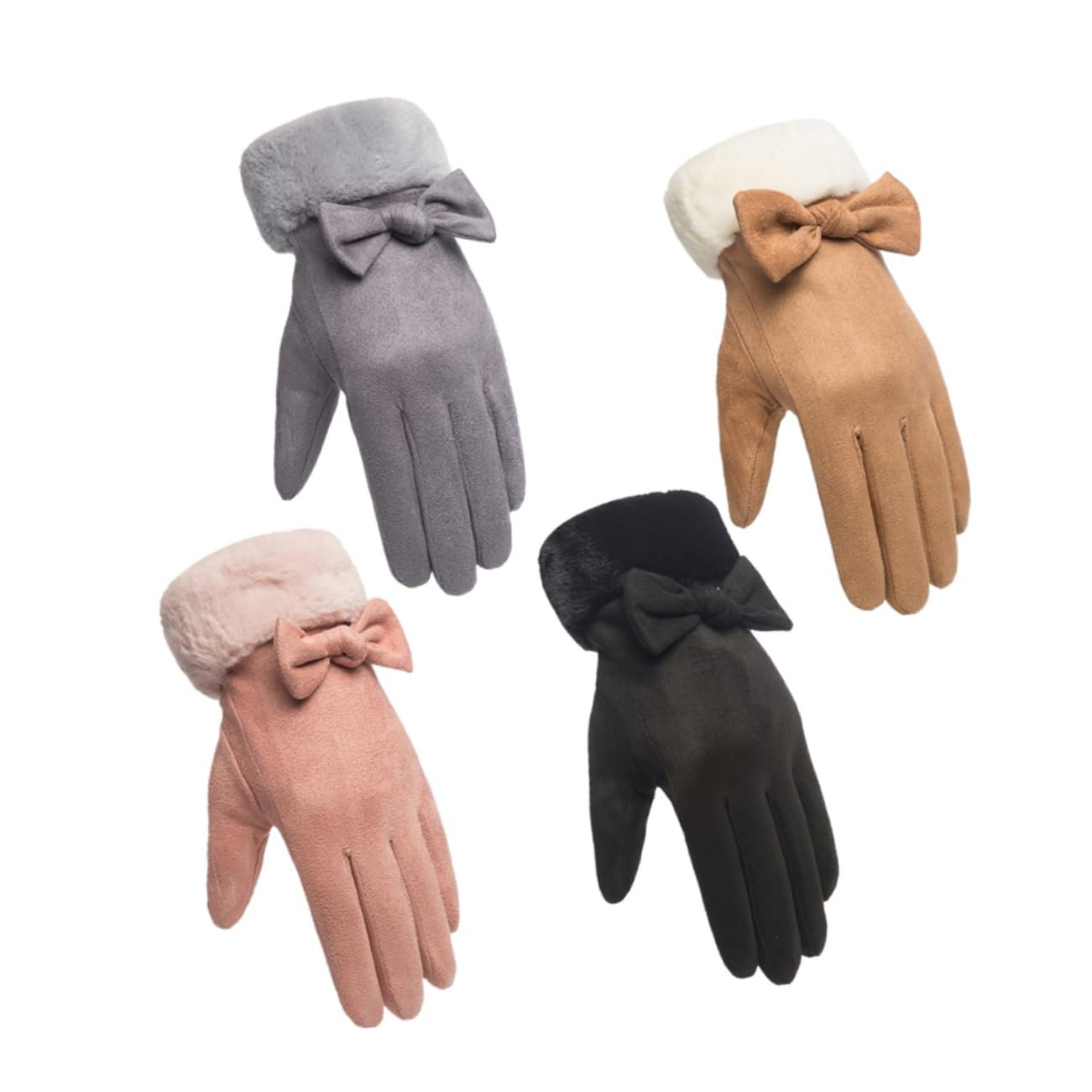 LIFKOME 3pares Guantes De Mujer Pantalla Táctil Guantes De Invierno Cálidos Lazo De Accesorios De Moda Color Rosa Para Actividades y