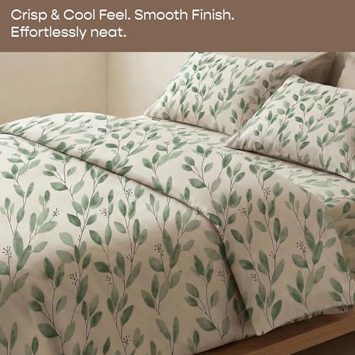 Image of SleepyCat 200TC Percale Fitted Sheets with 2 Pillowcases | 100% Breathable Cotton Bedsheet | Cool & Crsip Feel | 360 Elastic Grip for Easy Tuck| Ever Green, King Size, 78x72 Inch