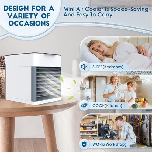 Image of RAVUMI FASHION Portable Air Cooler - 3-in-1 Evaporative Mini Air Conditioner with 3 Speeds, USB Powered Personal Space Cooler, LED Night Light for Bedroom, Office, Kitchen & Camping