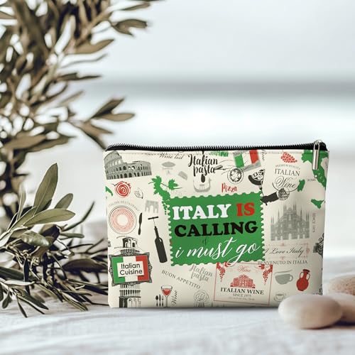 Italy Travel Gifts Bag, Italy is Calling I Must Go, Retro Stamp Italy Organizer Bag. 10x7 Inches4