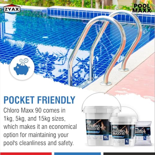 Image of ZYAX Chloro MAXX 90-1 KG Container - TCCA 90 Chlorine Granules for Pool, Spa, Fountain Water Treatment - Pool Surface Protection, Stops Algae and Bacteria Growth