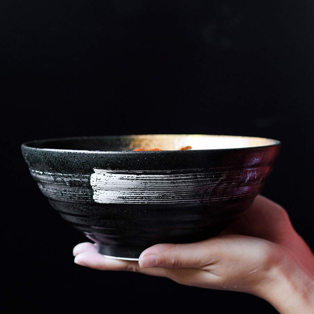 tazas de ramen, conjuntos de tazas de pasta, Tazón grande de cerámica japonesa for ramen, sopa de fideos, juego de tazones de ramen, Udon Soba Pho, vajilla de cerámica retro en relieve, fideos asiátic