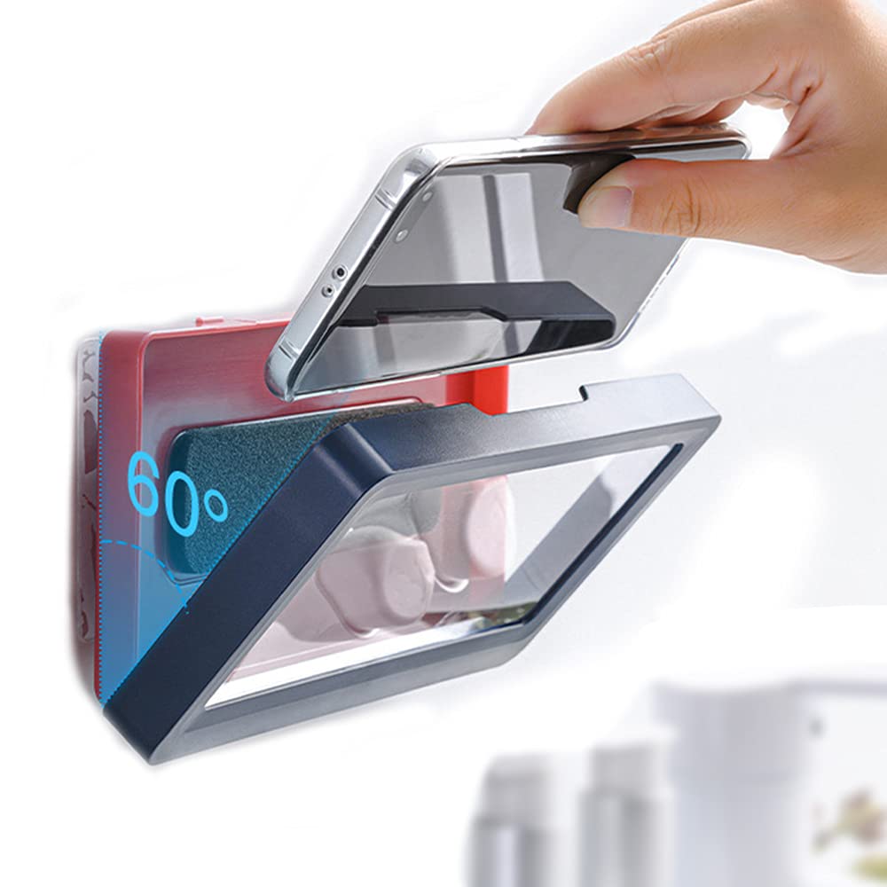 Bathroom Phone Holder Shower Phone Case Waterproof Touch Screen Wall Mounted Phone Holder Sealing Storage Box Shower Mobile Phone Shelf for iPhone/Samsung Protection Phone Cover for Bathroom (Blue)