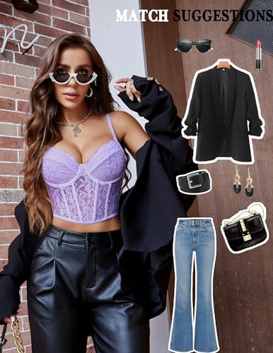 Image of Avidlove Lace Bralette for Women V Neck Bustier Corset Tops with Underwired Racerback Adjustable Strap Crop Top