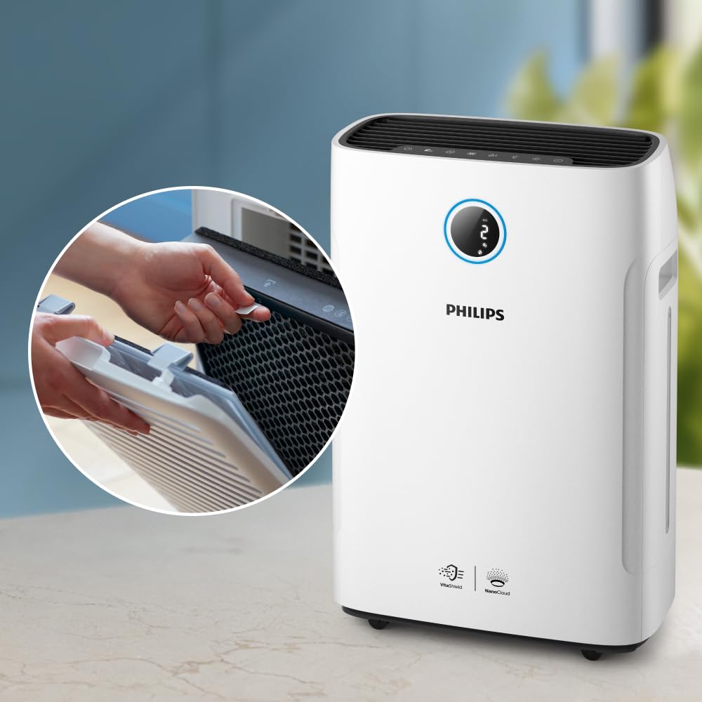Philips Oryginalny filtr wymienny do oczyszczacza i nawilżacza powietrza 2w1 serii 1000i i 2000i AC1214/AC1215, AC1217, AC2721/AC2726/AC2729, z węglem aktywnym, 12 miesięcy, czarno-biały (FY1413/30)