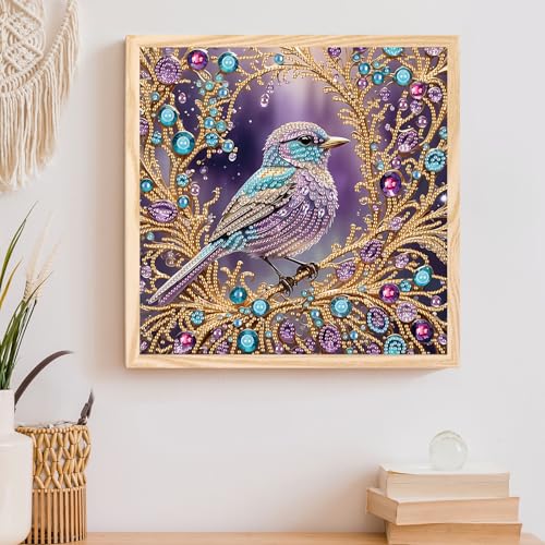 Image of Tontut Diamond Art Painting Kit, Purple Bird 5D DIY Special Shape Mosaic Crafts for Beginners and Adults, can be Gifted to Family and Friends, Great for Decorating Home and Office Walls