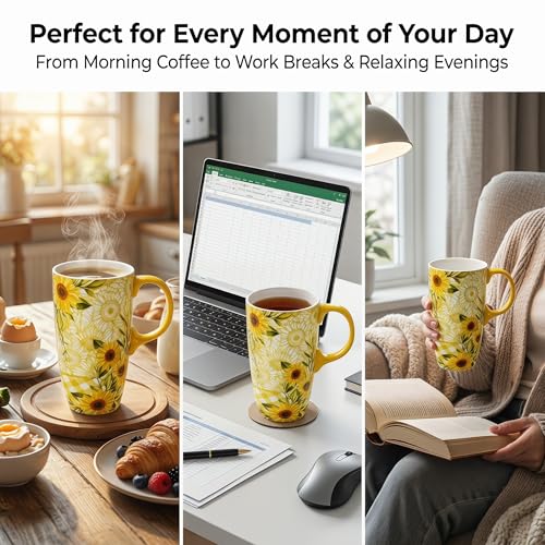 Mug de cerámica 17oz con tapa y asa diseño girasol miniatura 3