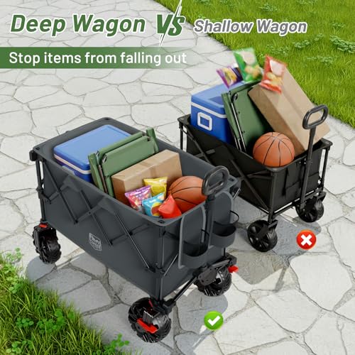 Image of Timber Ridge Outdoor Collapsible Folding Wagon with Brakes and Cup Holders, 500lbs Heavy Duty All Terrain Wheels Utility Cart for Shopping Camping Garden Sports, Grey
