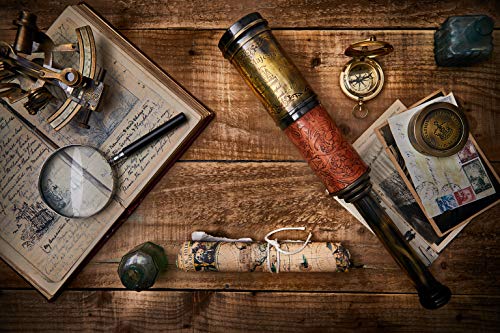 Handcrafted Telescope | Half Leather Carving | 20 Inches | Functional Vintage Replica Brass Nautical Antique Spyglass Telescope | Super7One