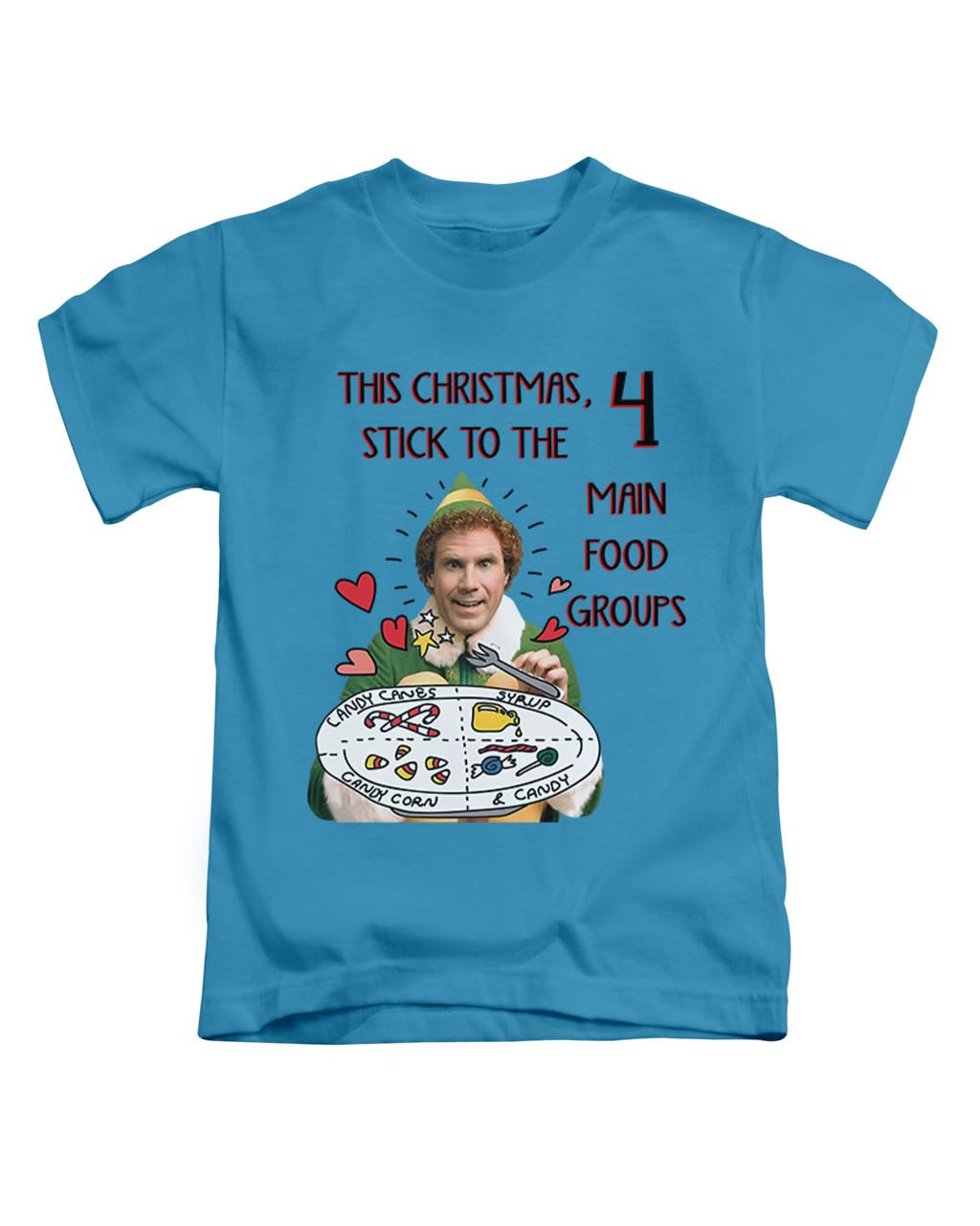 New Spirit Original Unisex Sapphire 4 Main Food Groups, Christmas Xmas Festive Winter Elves Elf Novelty Tee T-Shirt Funny T Shirt Top