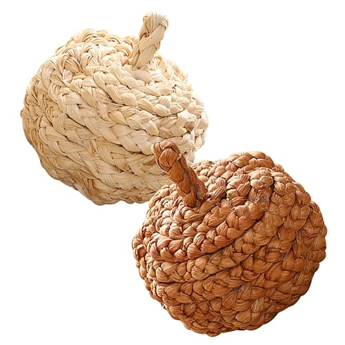 Abaodam 2pcs Artificial Pumpkin Decor Fall Party Decorations Ornament Home Decor Dining Room Table Decor Faux Pumpkins Decor Handmade Pumpkins Artificial Weaving Pumpkins Manual Props