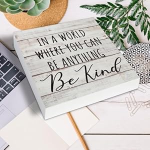 In a world where you can be anything be kind wooden box sign desk decor inspirational quote wood box sign for home office shelf table decoration 5 x 5 inch  urban country home decor