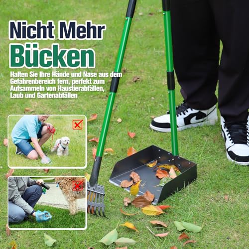 CJYMMFAN Hundekotschaufel Kehrschaufel, Rechen & Schaufel Mit Abfallsäcken, Hundekotsammler Langer Griff, Hundekot Scooper Für Garten & Laub