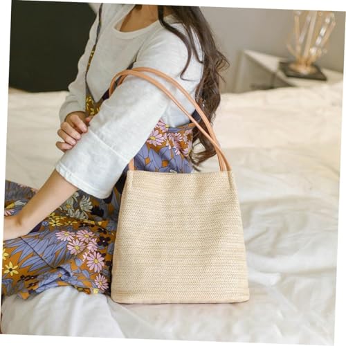 LIFKOME Knitted Shoulder Bag Bags Bucket Beach for Women Lug Purse Straw Beach Straw Beige2