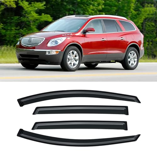 CMVT Auto Window Visor for 2008-2017 Buick Enclave, Rain Guards Shields Vent Deflector Shade Wind Ventvisor Dark Smoke 2009 2010 2011 2012 2013 2014 2015 2016, Tape-On, 4PCS