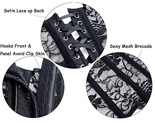 Miracle Women Corset Dress Gothic Steampunk Overbust Satin Plus Size Bustier Burlesque Costume (Black) #TOP5