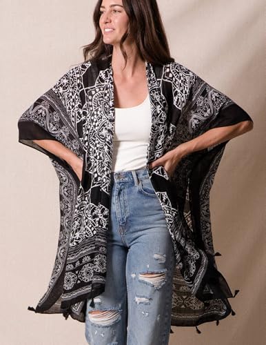 Image of Breezy Lane Women's Kimono Cardigan Summer Swimsuit Coverups Beach Cover Up with Floral Print for Vacation