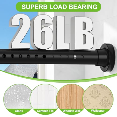 Image of Long Tension Curtain Rod 40-113inch Black Curtain Rods no Drilling Adjustable Tension Rod for Windows,bathroom,Patio,Doorway,Heavy Duty Spring Rods Diameter 1.26inch